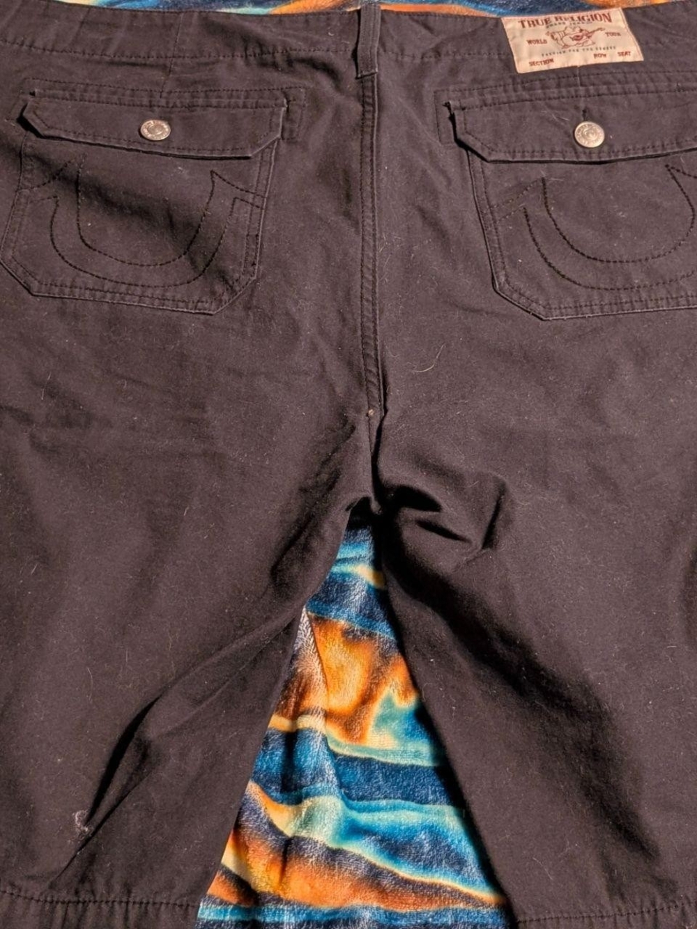 True Religion Men’s Black Carho Shorts with Signature Back-Pocket Stitching